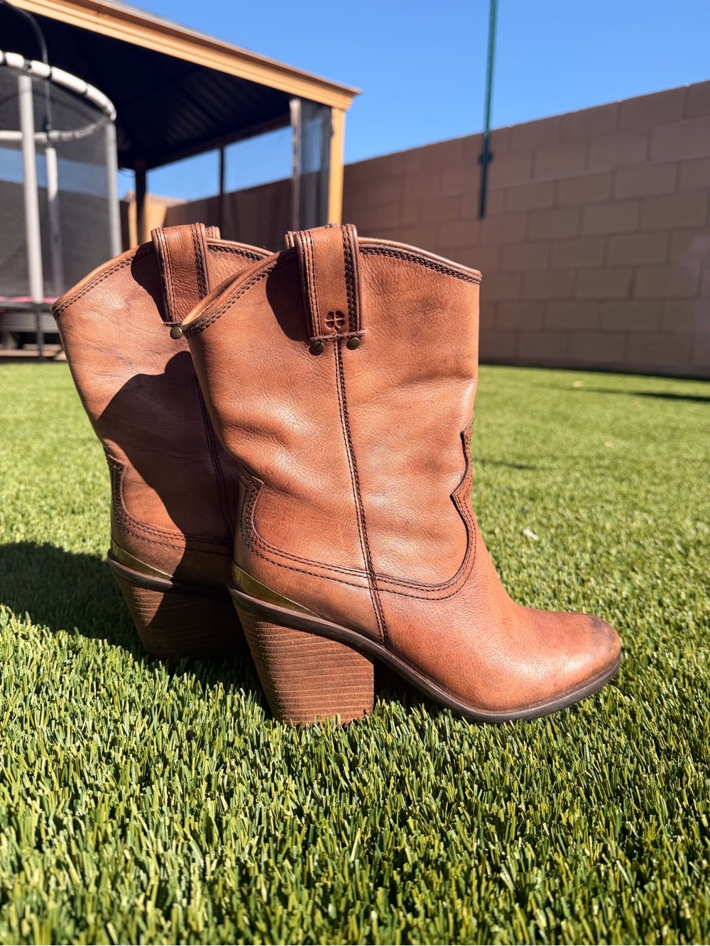 Lucky Brand Women's Brown Leather Western Ankle Boots